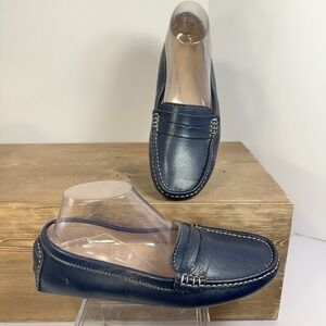 Artisure Genuine Leather Loafers Womens SZ 10 Navy Slip On Driving Moc Old Money